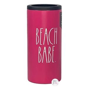 Rae Dunn Insulated Stainless Steel Slim Can Cooler Magenta with White Be…